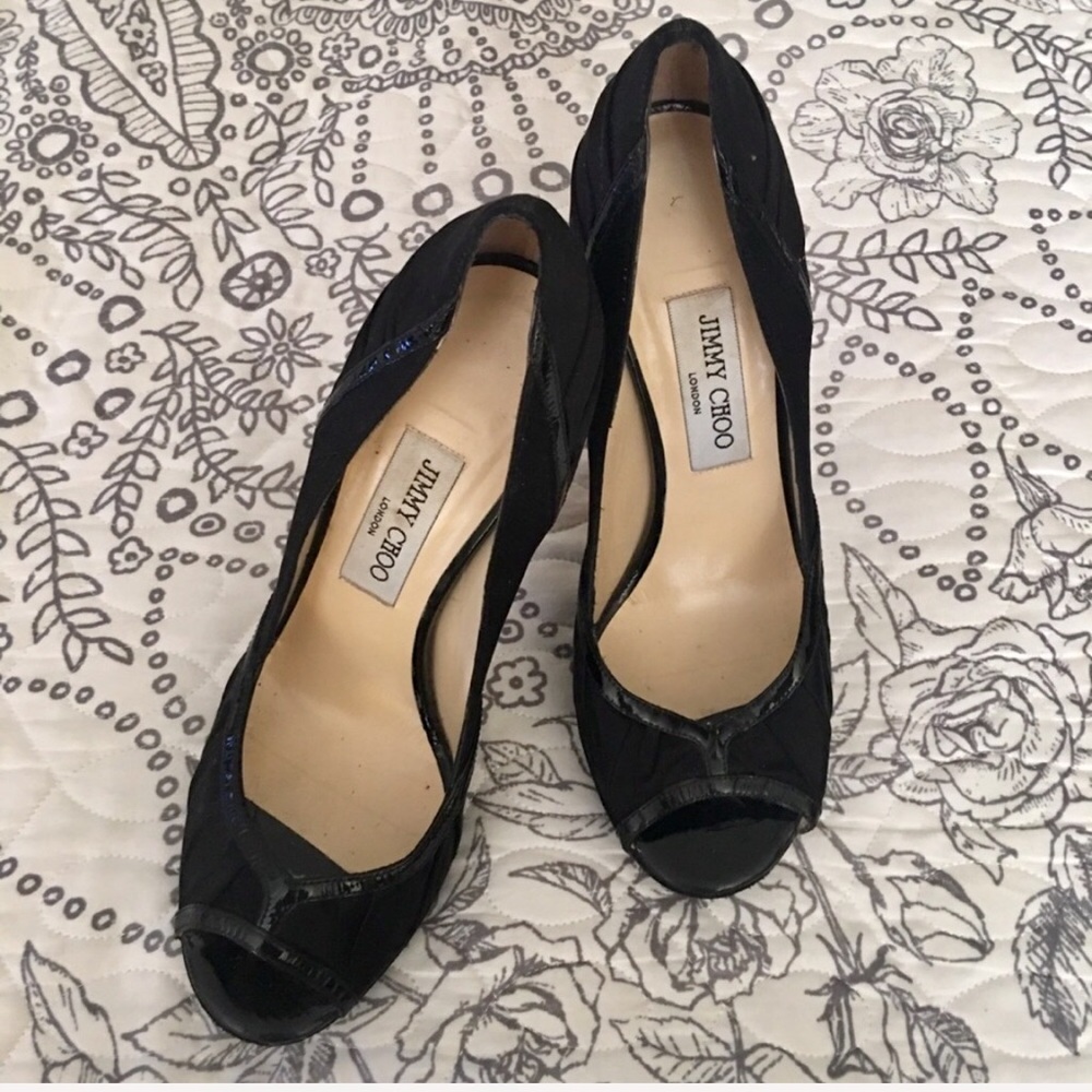 Jimmy Choo Pleated Satin Peep Toe Platform 8
